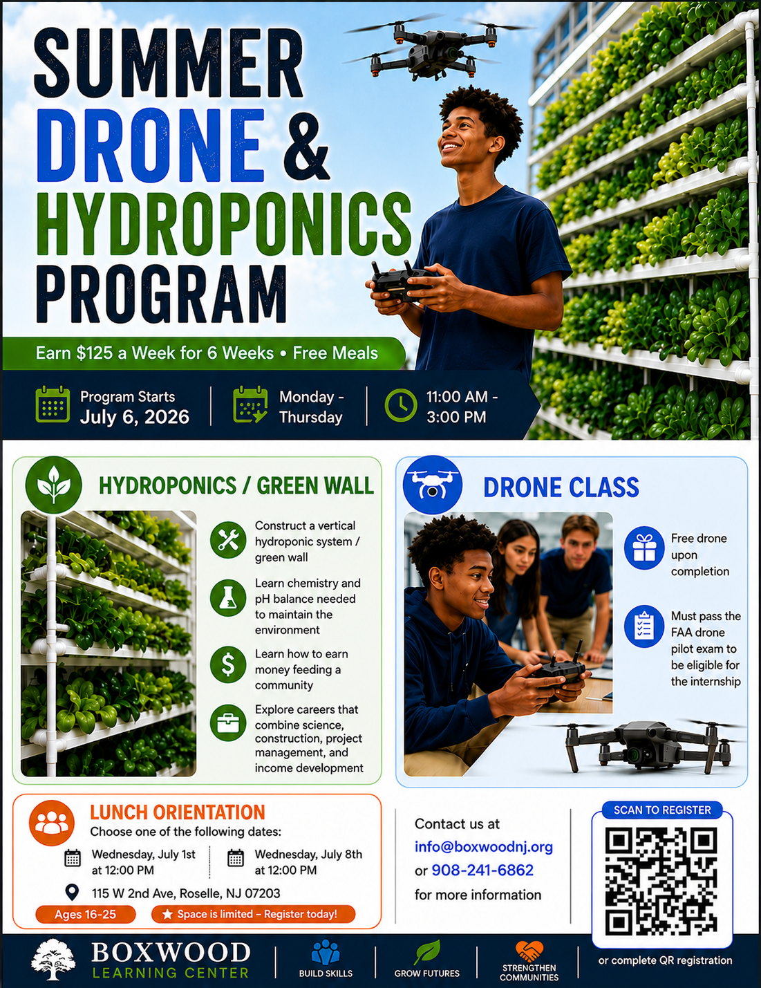 Boxwood Summer Drone and Hydroponics Program flyer
